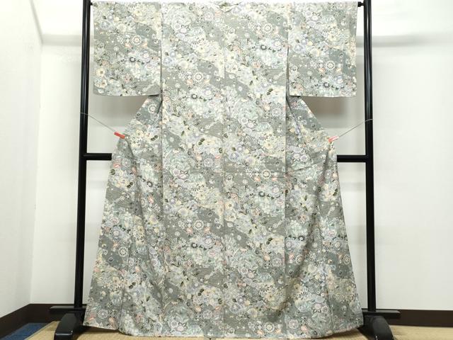 平和屋着物▽上質な小紋 単衣 更紗花唐草文 正絹 逸品 未使用 CAAQ0027vf