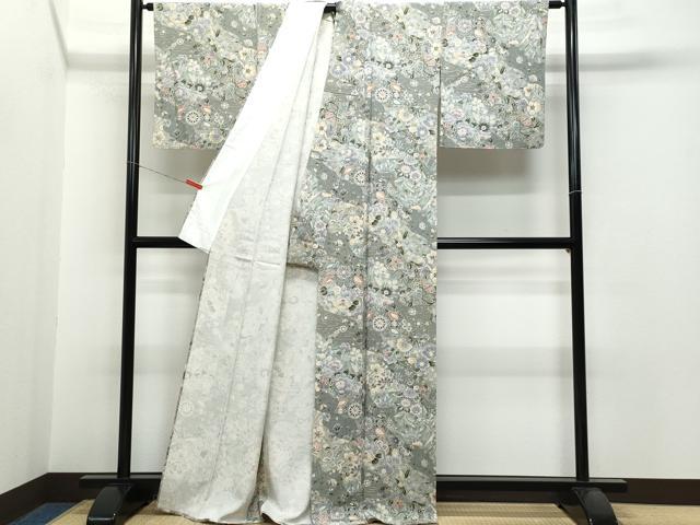 平和屋着物▽上質な小紋 単衣 更紗花唐草文 正絹 逸品 未使用 CAAQ0027vf