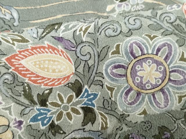平和屋着物▽上質な小紋 単衣 更紗花唐草文 正絹 逸品 未使用 CAAQ0027vf