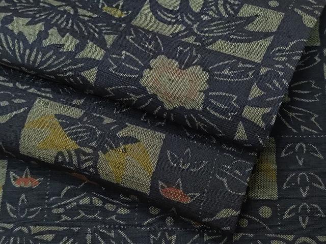 平和屋着物▽上質な紬 単衣 吉祥草花文 正絹 逸品 CAAQ0029vf