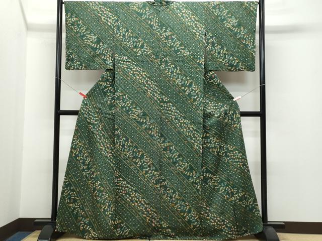 平和屋着物▽上質な小紋 単衣 絞り 草花文 金彩 正絹 逸品 CAAQ0036vf