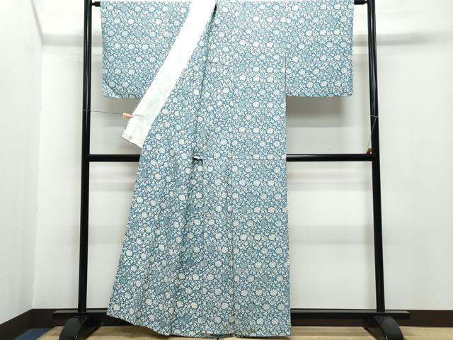 平和屋着物▽上質な小紋 単衣 花唐草文 正絹 逸品 CAAQ0049vf