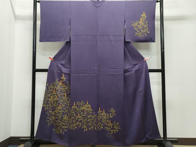 平和屋着物▽訪問着 単衣 刺繍 南天唐草文 正絹 逸品 CAAQ0057vf