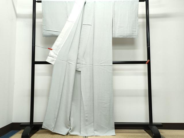 平和屋着物▽上質な色無地 単衣 紗綾形地紋 青磁鼠色 正絹 逸品 未使用 CAAQ0058vf