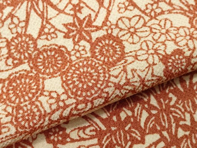 平和屋着物▽上質な小紋 単衣 型染め 草花文 鬼しぼ縮緬 正絹 逸品 CAAQ0060vf