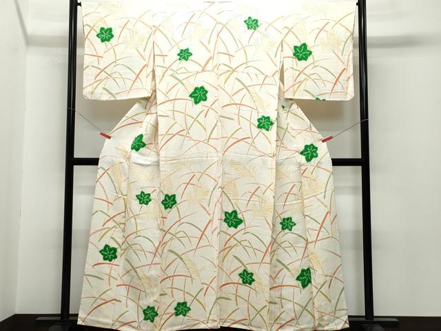 平和屋着物▽上質な小紋 単衣 絞り 草花文 正絹 逸品 CAAQ0061vf