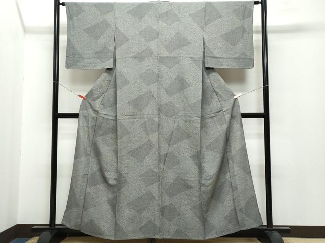 平和屋着物▽上質な小紋 単衣 切嵌文 黒地 正絹 逸品 CAAQ0067vf