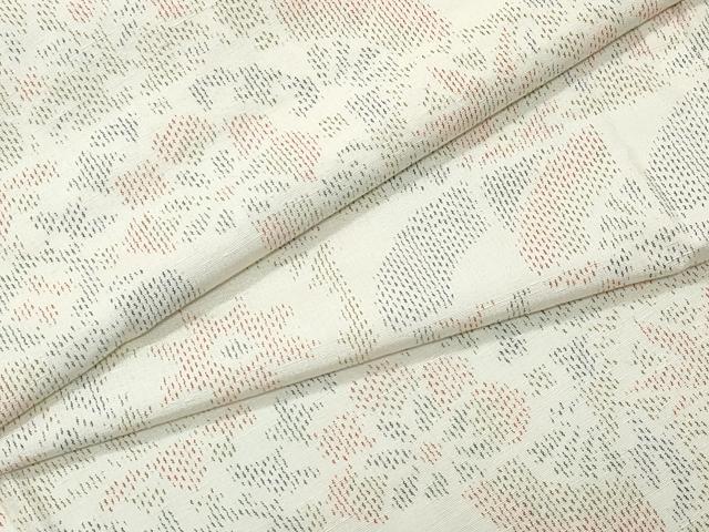 平和屋着物▽上質な紬 単衣 扇面草花文 正絹 逸品 CAAQ0068vf