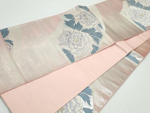 平和屋着物■六通柄袋帯 地紙重ね牡丹花文 金銀糸 正絹 逸品 CAAQ0617ng