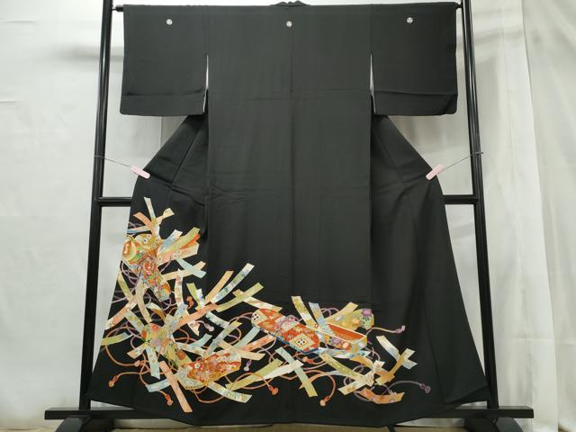 超美品　正絹　着物　豪華金彩　黒留袖　袷　フォーマル　五紋 158 鳥獣戯画 平和屋着物□豪華黒留袖 駒刺繍 文箱短冊吉祥花文 金彩