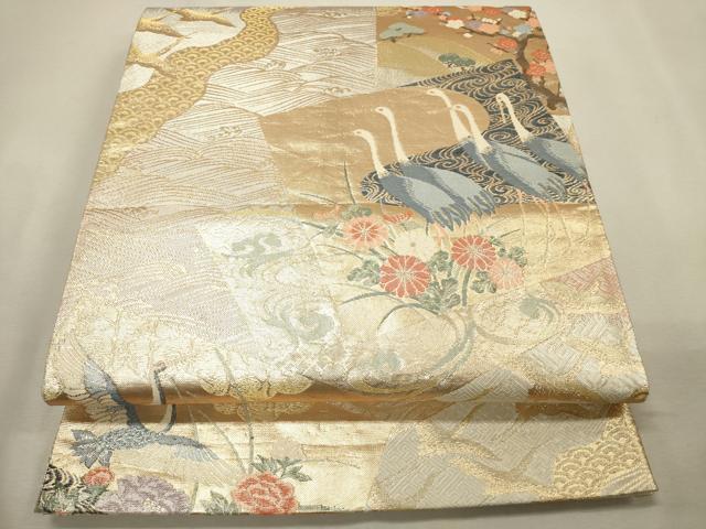 平和屋着物■六通柄袋帯 色紙重ね花鳥文 金糸 正絹 逸品 CAAQ3341ak
