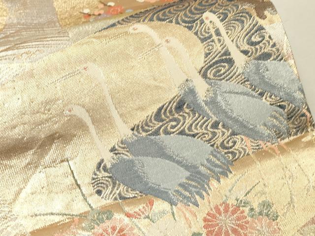 平和屋着物■六通柄袋帯 色紙重ね花鳥文 金糸 正絹 逸品 CAAQ3341ak