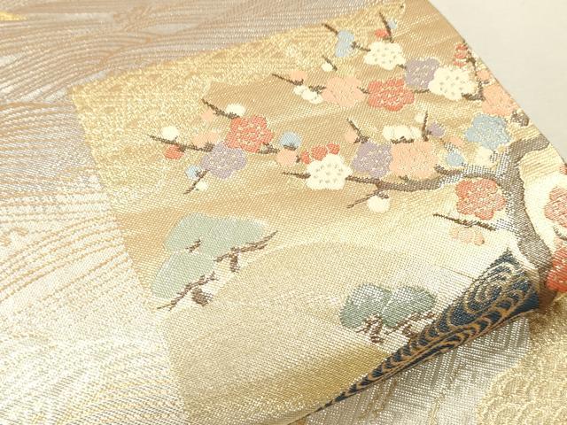 平和屋着物■六通柄袋帯 色紙重ね花鳥文 金糸 正絹 逸品 CAAQ3341ak