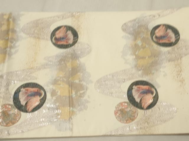 平和屋着物■太鼓柄袋帯 唐織 水禽円寿文 引箔 金銀糸 正絹 逸品 CAAQ3342ak