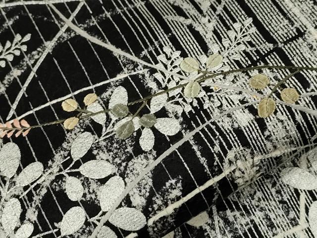 平和屋着物▽訪問着 単衣 刺繍 草花文 黒地 金銀彩 正絹 逸品 CAAQ5116dy
