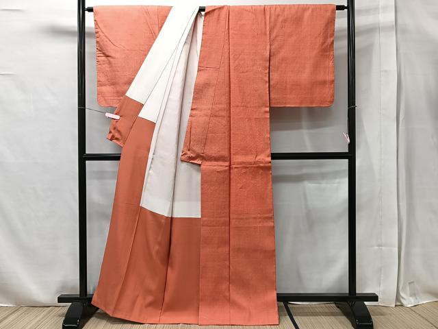 平和屋着物●上質な紬 色無地 珊瑚朱色 正絹 逸品 CAAQ5527kb
