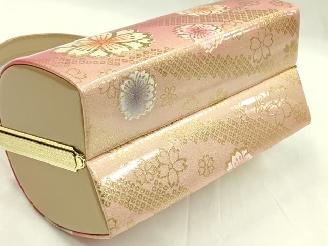 平和屋着物●和装小物 和装バッグ ハンドバッグ 桜鹿の子斜線文 エナメル 金彩 振袖 逸品 未使用 CAAQ8077ju