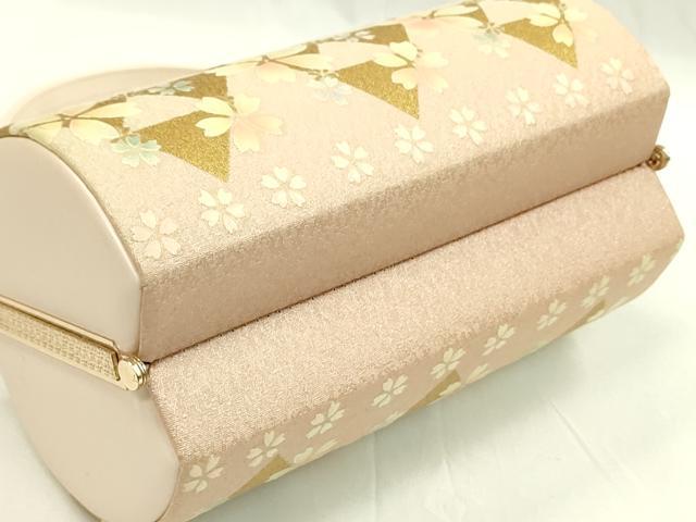 平和屋着物●和装小物 和装バッグ ハンドバッグ 鱗桜文 金彩 本皮 逸品 CAAQ8082ju