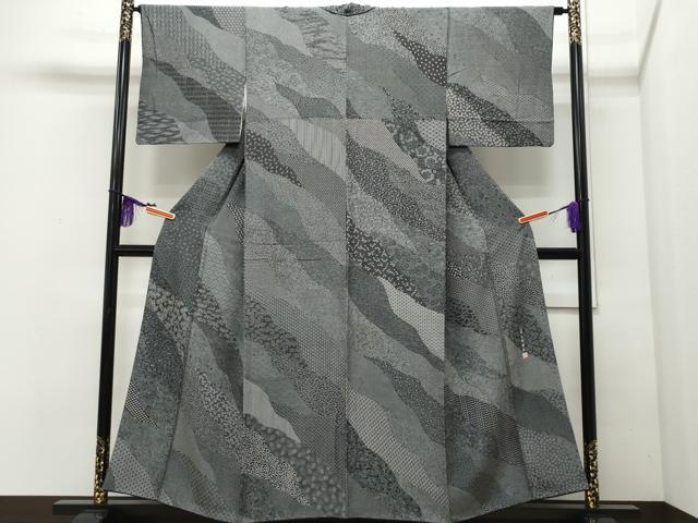 平和屋着物●江戸小紋 作家物 百柄 黒地 正絹 逸品 CAAQ9078vf
