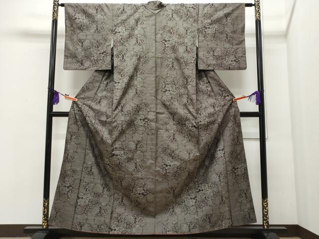 平和屋着物●本場大島紬 9マルキ 泥染め 雪輪草花文 正絹 逸品 CAAQ9104vf