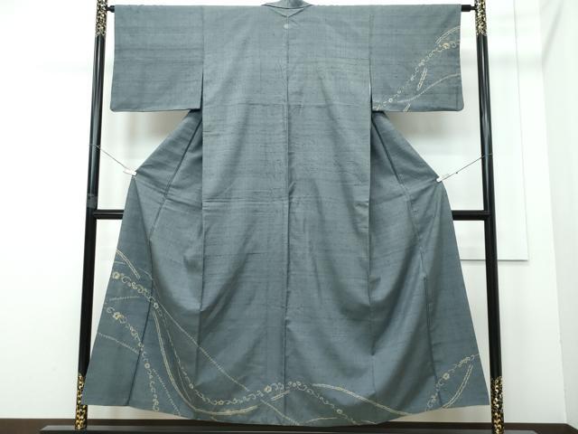 平和屋着物●訪問着 絞り 紬地 花唐草文 正絹 逸品 CAAQ9143vf