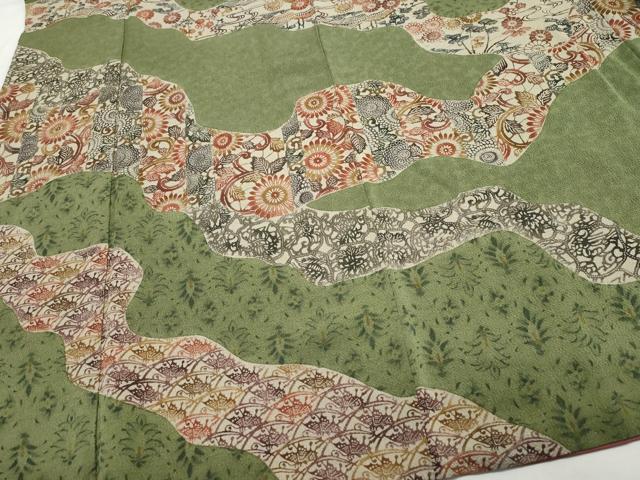 平和屋着物●訪問着 作家物 型染め 都巳二 花唐草文 鬼しぼ縮緬 正絹 逸品 CAAQ9172vf
