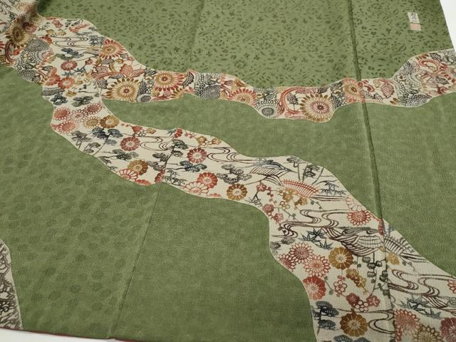 平和屋着物●訪問着 作家物 型染め 都巳二 花唐草文 鬼しぼ縮緬 正絹 逸品 CAAQ9172vf