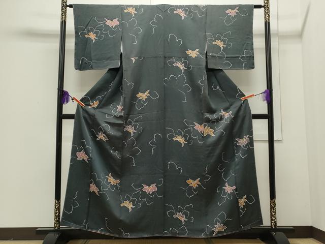 平和屋着物●上質な小紋 舞花文 地紋起こし 正絹 逸品 未使用 CAAQ9422th