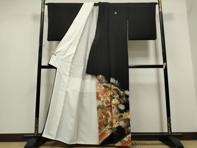 平和屋着物●豪華黒留袖 駒刺繍 枝松文 暈し染め 金彩 正絹 逸品 CAAQ9476th