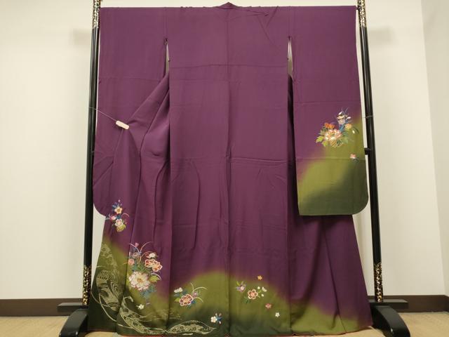 平和屋着物●豪華振袖 総刺繍 草花文 暈し染め 金糸 正絹 逸品 CAAQ9480th