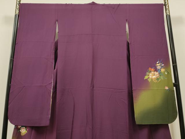 平和屋着物●豪華振袖 総刺繍 草花文 暈し染め 金糸 正絹 逸品 CAAQ9480th