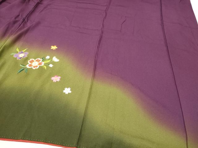 平和屋着物●豪華振袖 総刺繍 草花文 暈し染め 金糸 正絹 逸品 CAAQ9480th
