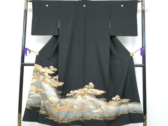 平和屋着物■豪華黒留袖 駒刺繍 立波枝松文 暈し染め 金彩 正絹 逸品 CAAR0026fb