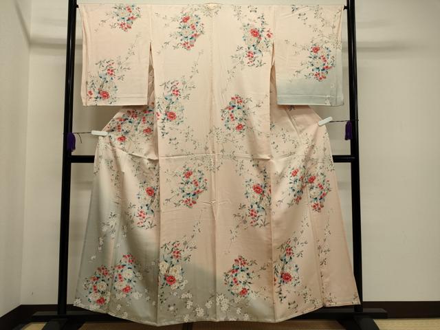 平和屋着物▽訪問着 単衣 尾長鳥花文 暈し染め 金彩 正絹 逸品 CAAR1019gh