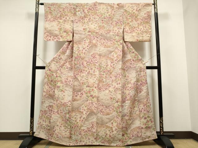 平和屋着物●創業460年・千總 小紋 本草木染め 草花文 鬼しぼ縮緬 反端付き 正絹 逸品 CAAR1236hy
