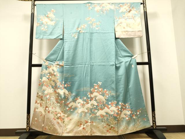 平和屋着物●十日町老舗ブランド 吉澤友禅 吾妻徳穂 訪問着 駒刺繍 花筏文 暈し染め 金彩 正絹 逸品 CAAR1267hy