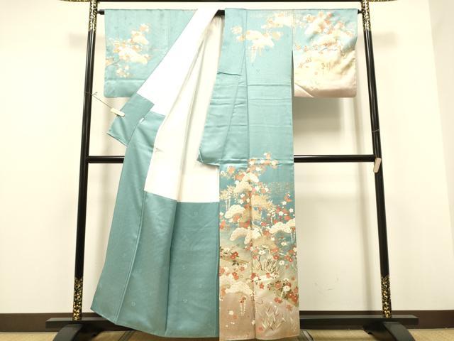 平和屋着物●十日町老舗ブランド 吉澤友禅 吾妻徳穂 訪問着 駒刺繍 花筏文 暈し染め 金彩 正絹 逸品 CAAR1267hy