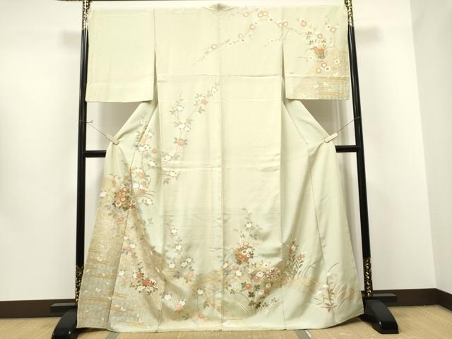 平和屋着物●訪問着 雪輪花蝶文 暈し染め 金彩 正絹 逸品 CAAR1268hy