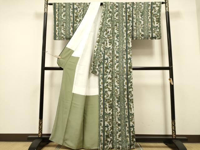 平和屋着物●上質な小紋 更紗花間道 金彩 鬼しぼ縮緬 正絹 逸品 未使用 CAAR1278hy