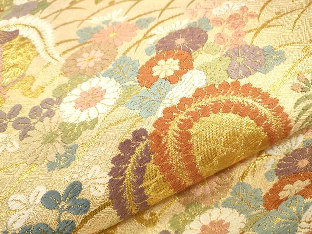 平和屋着物●佐賀錦 六通柄袋帯 花籠文 金糸 正絹 逸品 CAAR1303hy