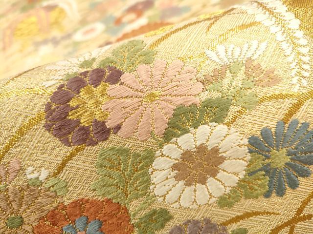 平和屋着物●佐賀錦 六通柄袋帯 花籠文 金糸 正絹 逸品 CAAR1303hy