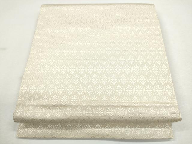 平和屋着物●本場筑前博多織 八寸名古屋帯 縦枠菊文 鳥の子色 正絹 逸品 CAAR1348hy
