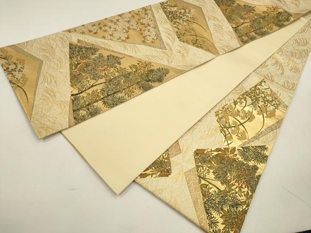 平和屋着物●六通柄袋帯 切嵌草花文 金糸 正絹 逸品 CAAR1462hy