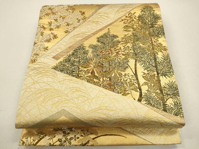平和屋着物●六通柄袋帯 切嵌草花文 金糸 正絹 逸品 CAAR1462hy