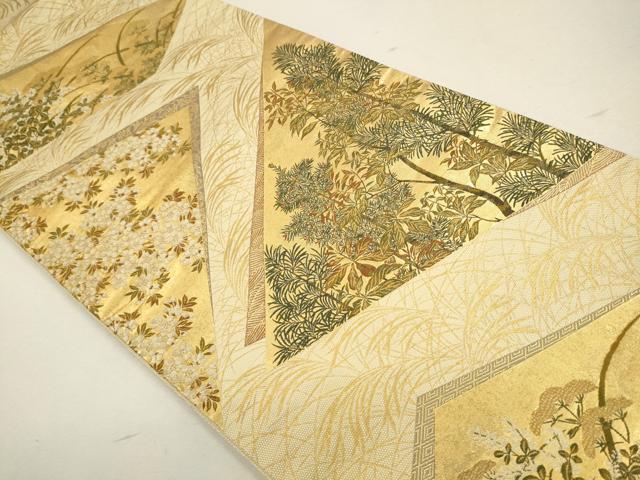 平和屋着物●六通柄袋帯 切嵌草花文 金糸 正絹 逸品 CAAR1462hy