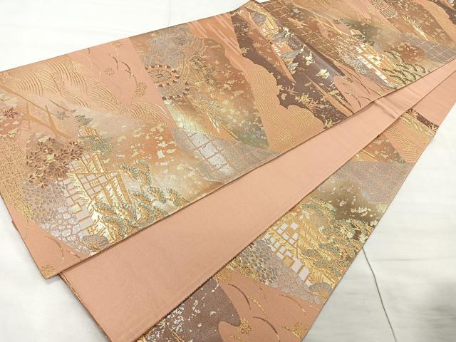 平和屋着物◎六通柄袋帯 裂取り風景文 金銀糸 引箔 正絹 逸品 CAAR1705nb