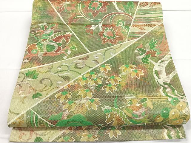 平和屋着物◎六通柄袋帯 切嵌狩猟更紗花唐草文 引箔 正絹 逸品 CAAR1782nb