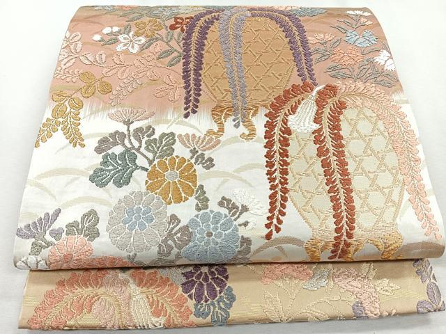 平和屋着物◎六通柄袋帯 唐織 花籠文 金糸 正絹 逸品 CAAR1814nb