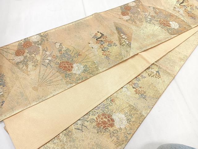 平和屋着物◎佐賀錦 六通柄袋帯 扇面花文 金糸 正絹 逸品 CAAR1842nb