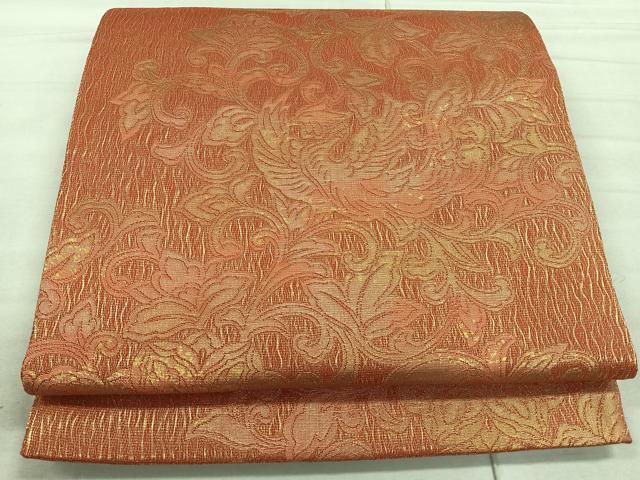 平和屋着物◎六通柄袋帯 櫛織 更紗花鳥文 金糸 正絹 逸品 CAAR1899nb